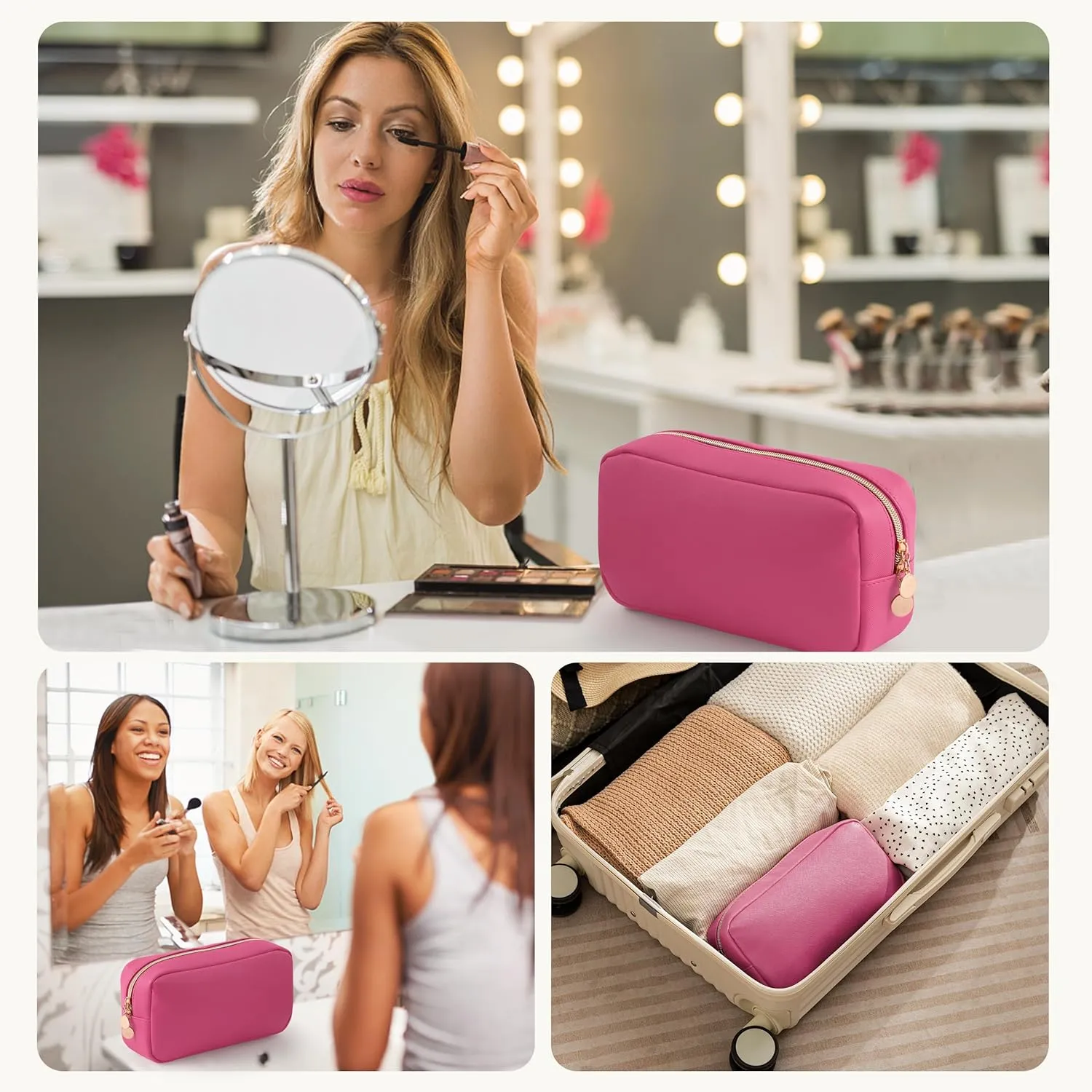 HBselect Makeup Bag for Purse Cosmetic Bags for Women Make Up Organizer Travel Pouch with Slip-in Pockets