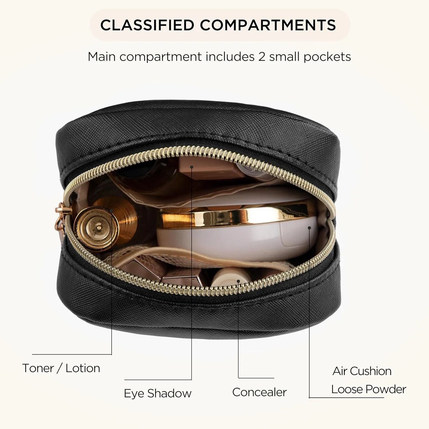 HBselect Small Makeup Bag for Purse Mini Make up Pouch Cute Cosmetic Pouch Make Up Organizer Case for Backpack Toiletry Bag Waterproof Square Pouch with Zipper for Women with Slip-in Pockets