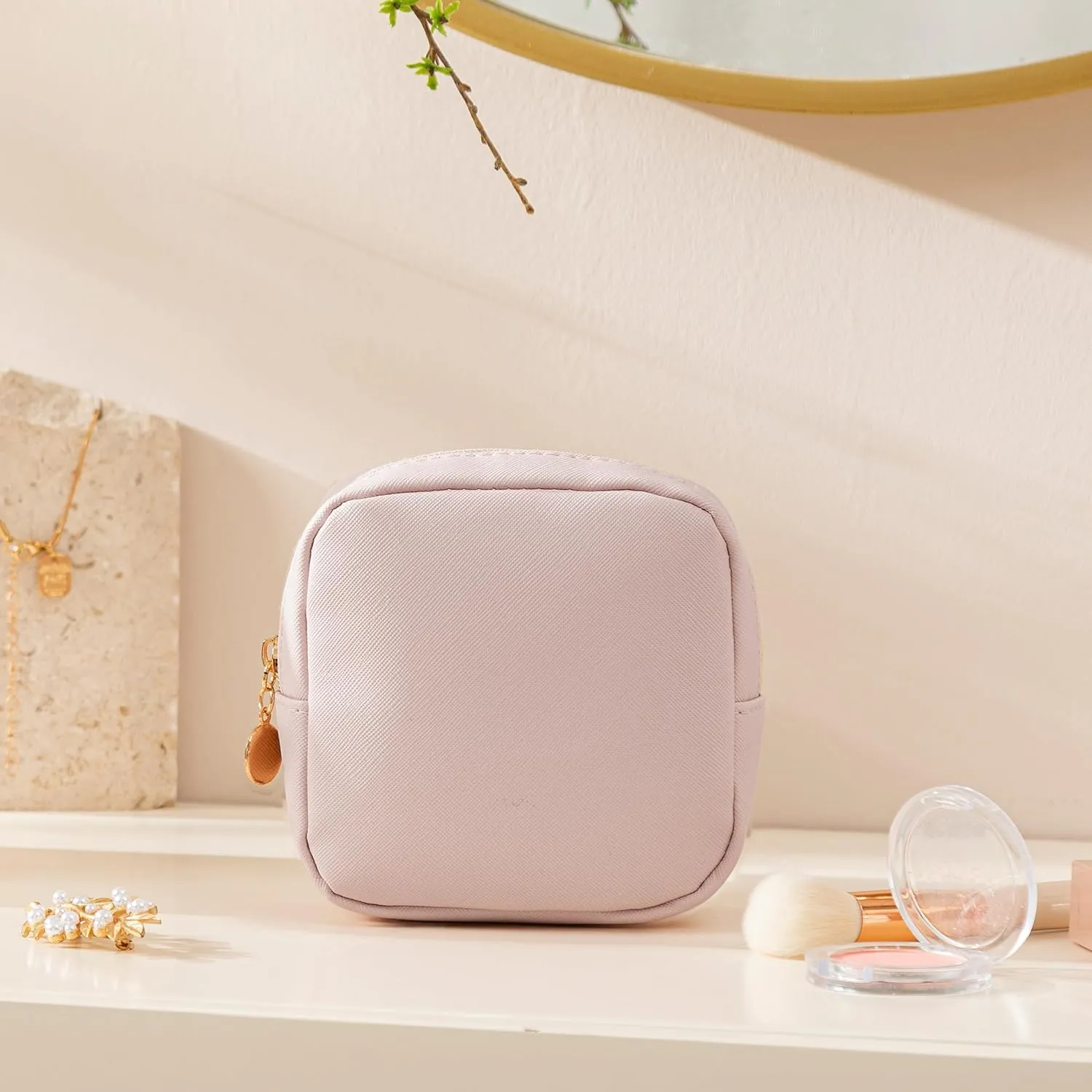 HBselect Small Makeup Bag for Purse Mini Make up Pouch Cute Cosmetic Pouch Make Up Organizer Case for Backpack Toiletry Bag Waterproof Square Pouch with Zipper for Women with Slip-in Pockets