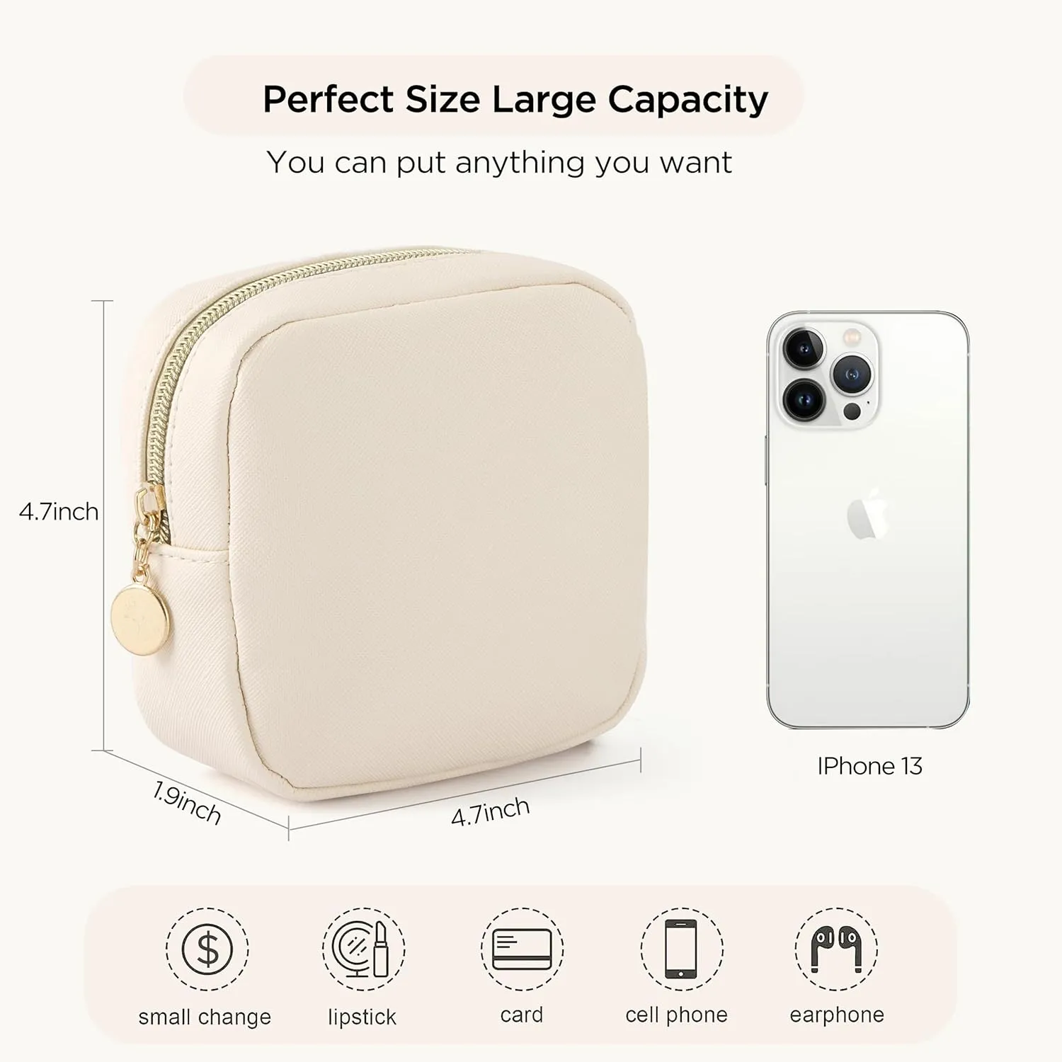 HBselect Small Makeup Bag for Purse Mini Make up Pouch Cute Cosmetic Pouch Make Up Organizer Case for Backpack Toiletry Bag Waterproof Square Pouch with Zipper for Women with Slip-in Pockets