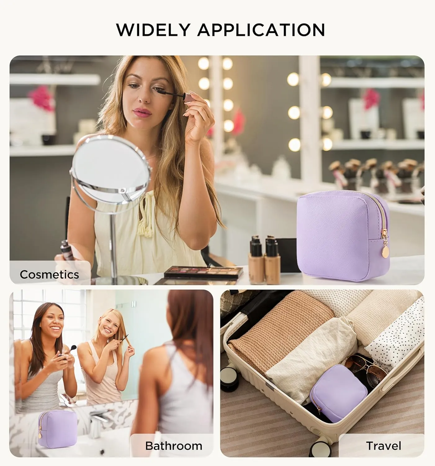 HBselect Small Makeup Bag for Purse Mini Make up Pouch Cute Cosmetic Pouch Make Up Organizer Case for Backpack Toiletry Bag Waterproof Square Pouch with Zipper for Women with Slip-in Pockets