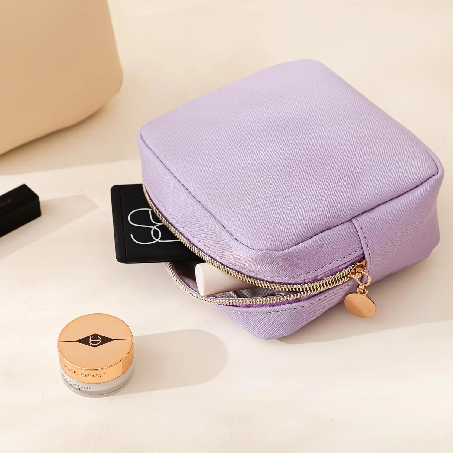 HBselect Small Makeup Bag for Purse Mini Make up Pouch Cute Cosmetic Pouch Make Up Organizer Case for Backpack Toiletry Bag Waterproof Square Pouch with Zipper for Women with Slip-in Pockets