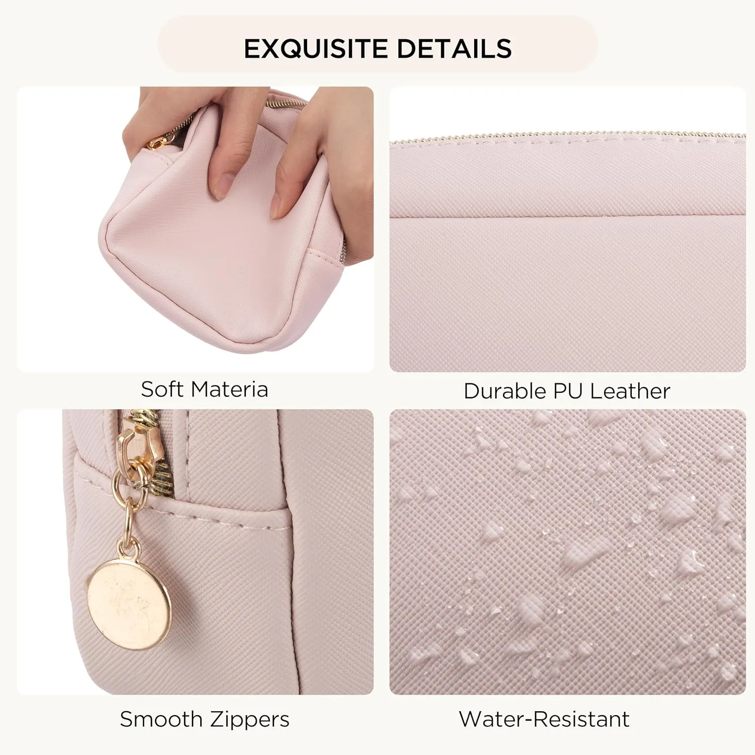 HBselect Small Makeup Bag for Purse Mini Make up Pouch Cute Cosmetic Pouch Make Up Organizer Case for Backpack Toiletry Bag Waterproof Square Pouch with Zipper for Women with Slip-in Pockets