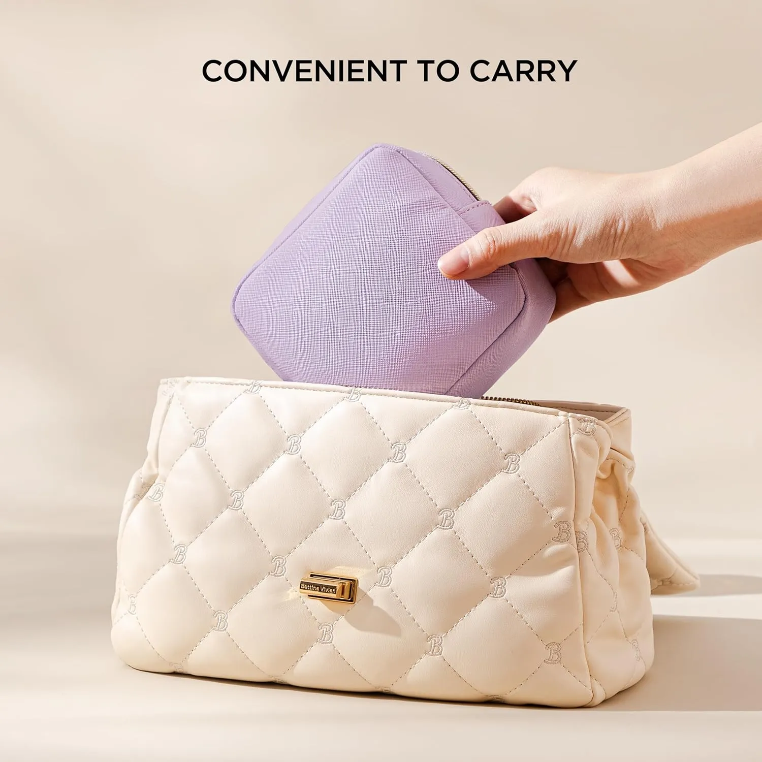 HBselect Small Makeup Bag for Purse Mini Make up Pouch Cute Cosmetic Pouch Make Up Organizer Case for Backpack Toiletry Bag Waterproof Square Pouch with Zipper for Women with Slip-in Pockets