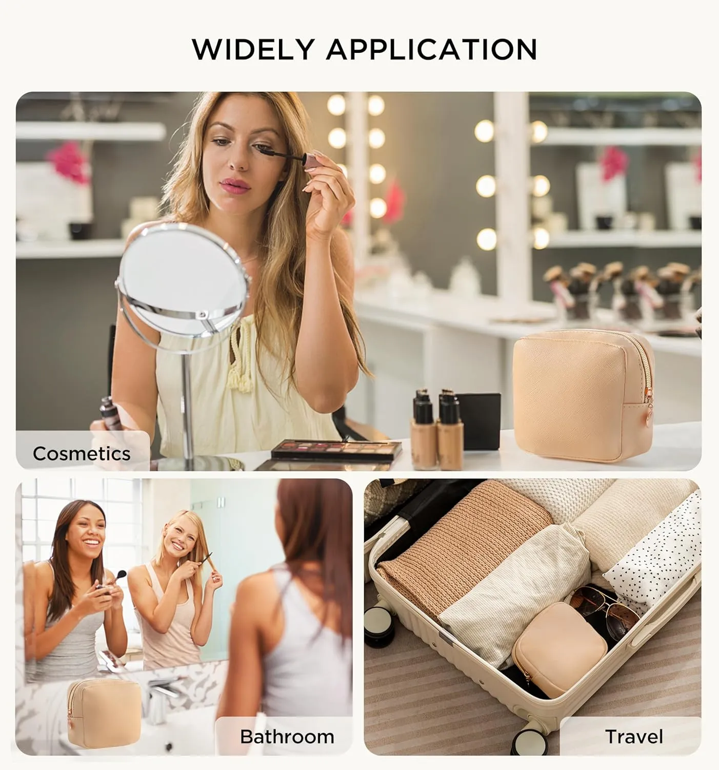 HBselect Small Makeup Bag for Purse Mini Make up Pouch Cute Cosmetic Pouch Make Up Organizer Case for Backpack Toiletry Bag Waterproof Square Pouch with Zipper for Women with Slip-in Pockets