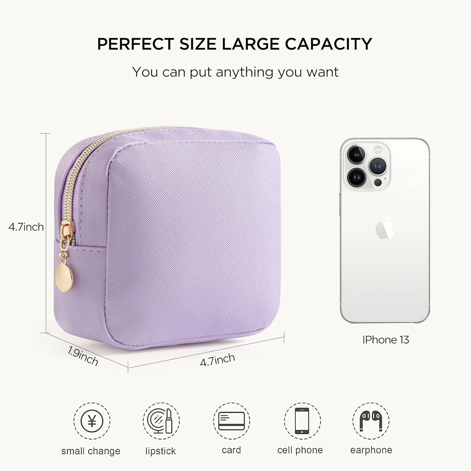 HBselect Small Makeup Bag for Purse Mini Make up Pouch Cute Cosmetic Pouch Make Up Organizer Case for Backpack Toiletry Bag Waterproof Square Pouch with Zipper for Women with Slip-in Pockets
