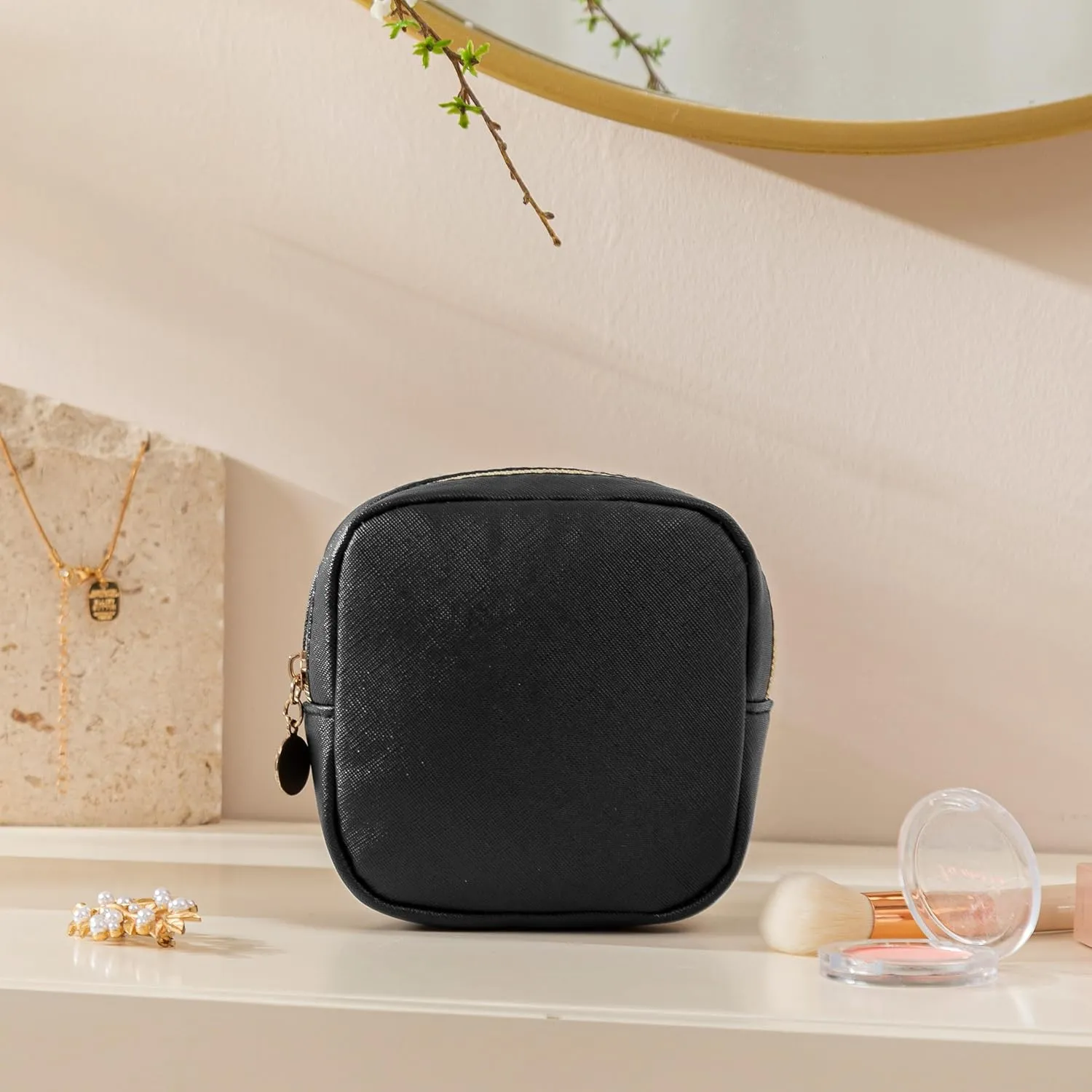 HBselect Small Makeup Bag for Purse Mini Make up Pouch Cute Cosmetic Pouch Make Up Organizer Case for Backpack Toiletry Bag Waterproof Square Pouch with Zipper for Women with Slip-in Pockets