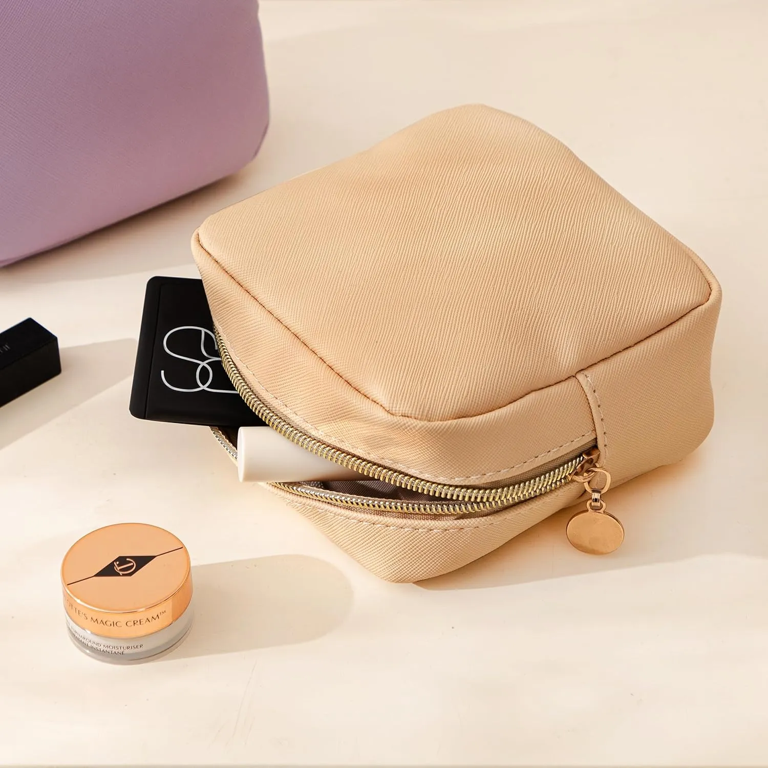HBselect Small Makeup Bag for Purse Mini Make up Pouch Cute Cosmetic Pouch Make Up Organizer Case for Backpack Toiletry Bag Waterproof Square Pouch with Zipper for Women with Slip-in Pockets