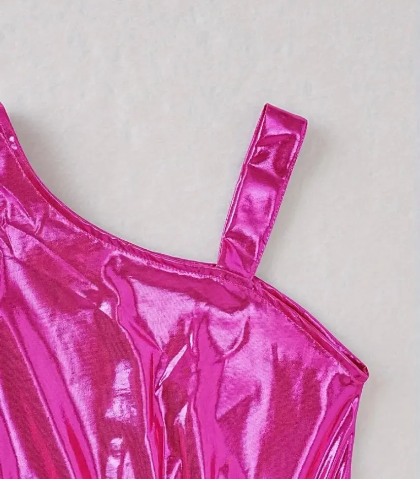Hot Pink Girls Metallic Foil Dress