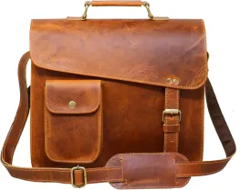jaald Leather Messenger Bag Laptop Case Briefcase Brown Distressed Shoulder Bag Compatible With Ipad & Tablet