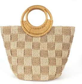 Joryin Beach Tote Bag for Women, Hand Woven Bags, Natural Fibre Boho Purse, Top Handle Hobo Handbag, Straw Summer Purses