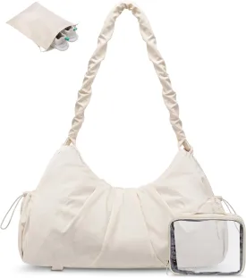 LOVEVOOK Gym Duffel Bag for Women, Weekender Overnight Bag with Wet Pocket, Workout Dance Bag, Sports Tote Bags with Hidden Yoga Mat Holder- Beige