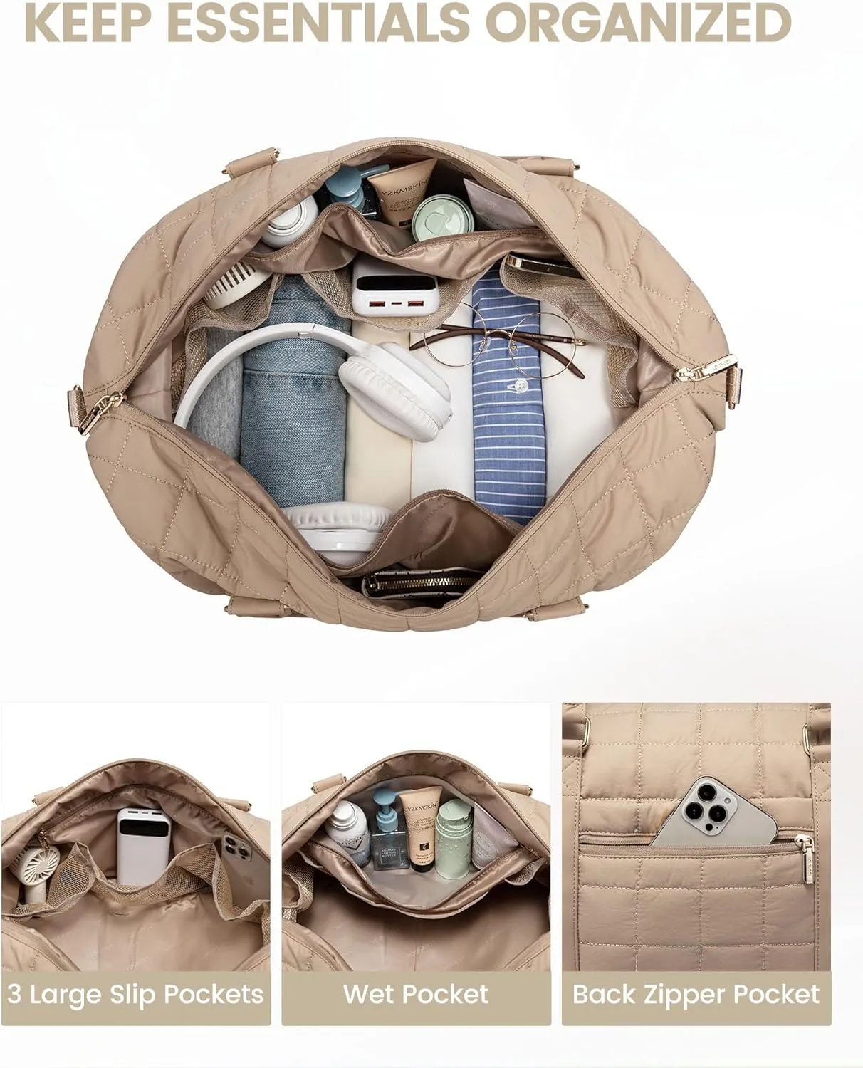 LOVEVOOK Large Duffle Bag for Travel, Puffer Weekend Bags for Women Travel Tote, Carry on Duffel Bag for Airplanes, 18 Inch Personal Item Bag Gym Bag Women, Coffee