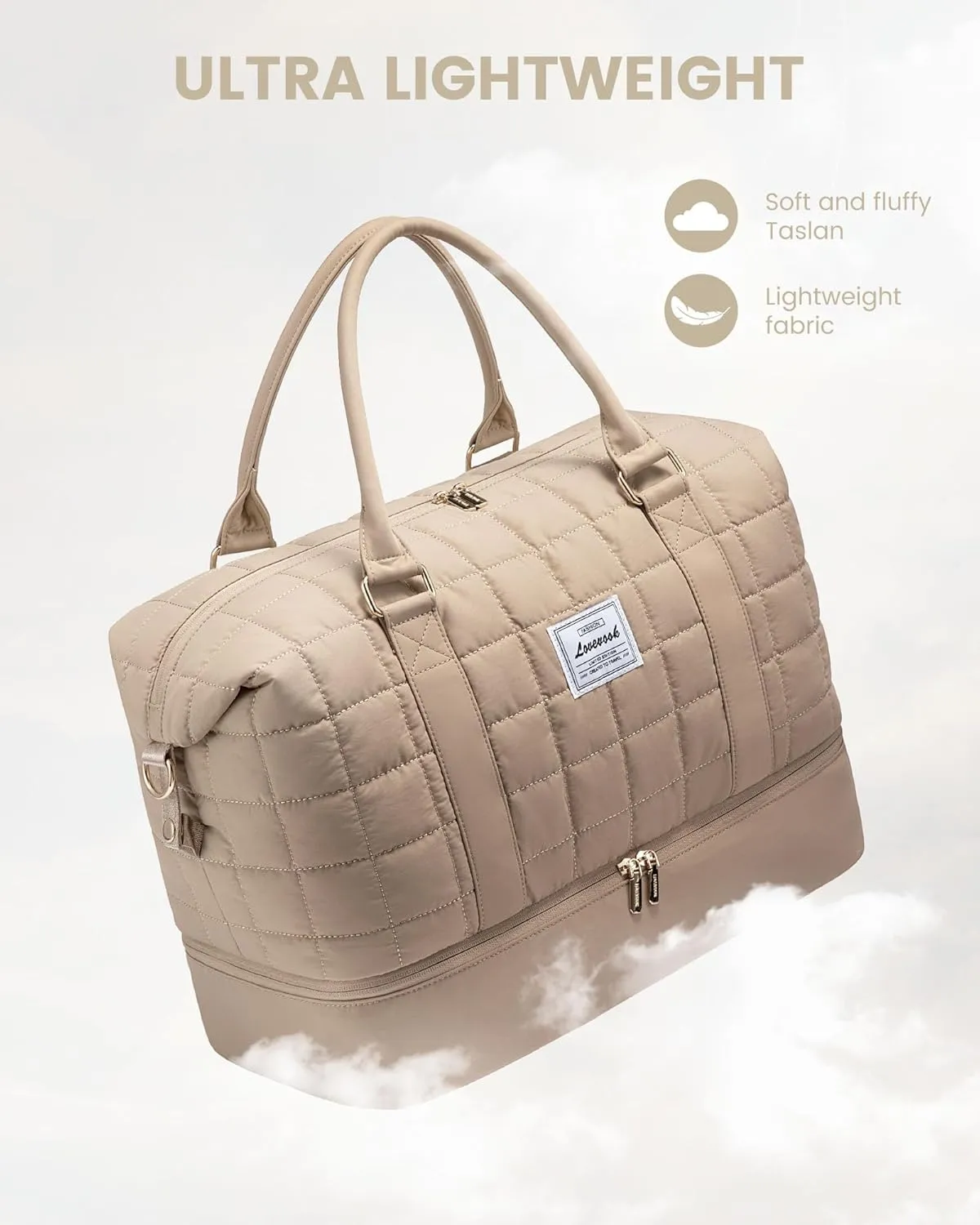 LOVEVOOK Large Duffle Bag for Travel, Puffer Weekend Bags for Women Travel Tote, Carry on Duffel Bag for Airplanes, 18 Inch Personal Item Bag Gym Bag Women, Coffee