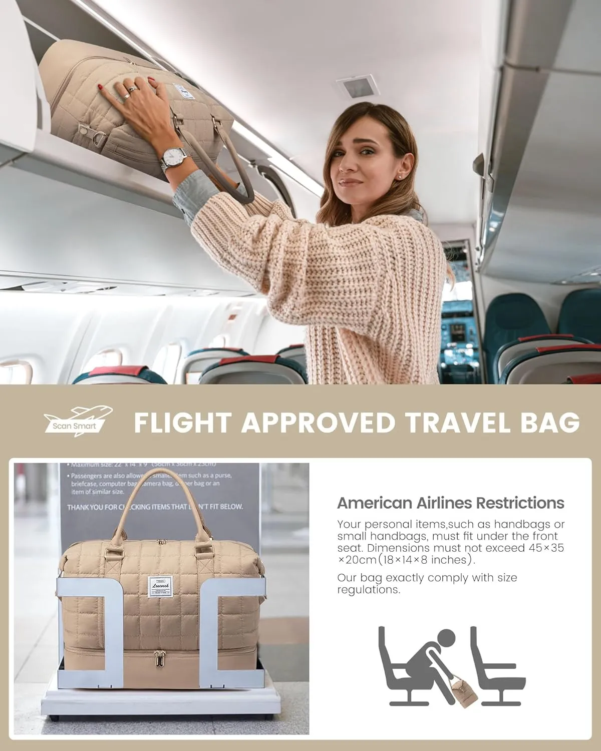 LOVEVOOK Large Duffle Bag for Travel, Puffer Weekend Bags for Women Travel Tote, Carry on Duffel Bag for Airplanes, 18 Inch Personal Item Bag Gym Bag Women, Coffee
