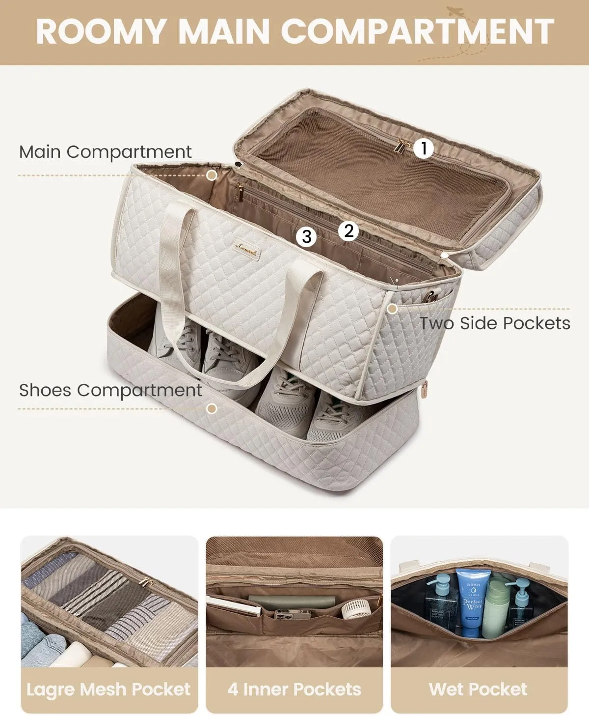 LOVEVOOK Large Travel Duffle Bag, Weekender Bags for Women With Shoe Compartment, Overnight Hospital Bag For Women Labor Delivery, Carry on Bag Personal Item Travel Bag, Yoga Gym Duffel Bag
