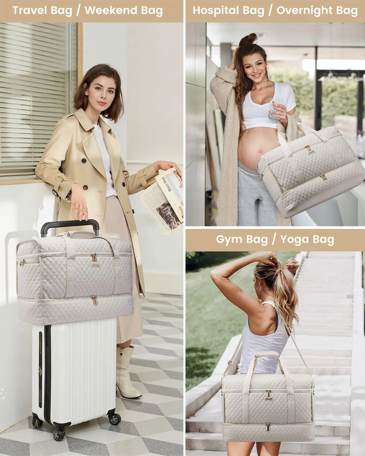 LOVEVOOK Large Travel Duffle Bag, Weekender Bags for Women With Shoe Compartment, Overnight Hospital Bag For Women Labor Delivery, Carry on Bag Personal Item Travel Bag, Yoga Gym Duffel Bag
