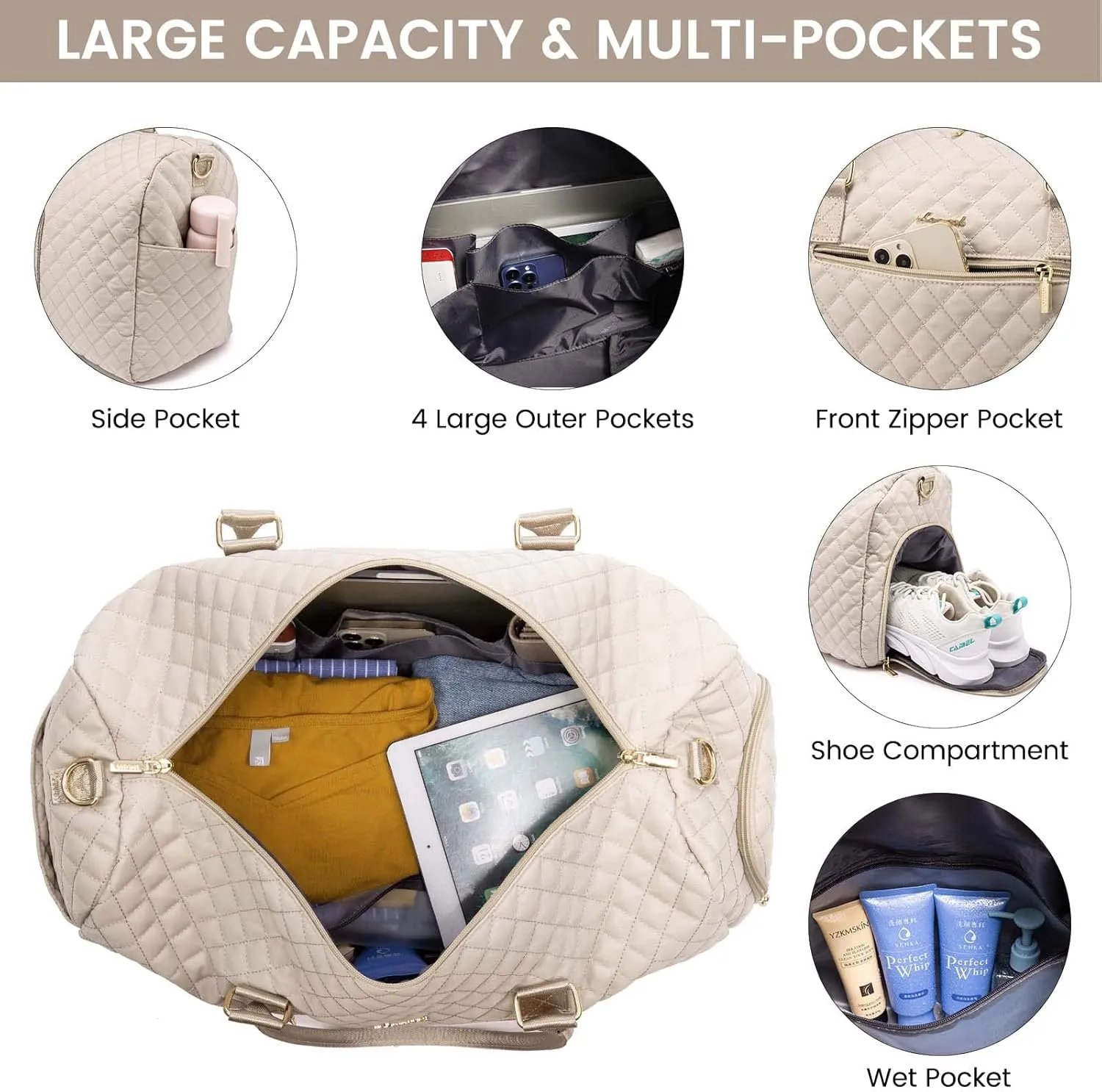 LOVEVOOK Travel Duffle Bag, Weekender Bag for Women with Toiletry Bag, Carry on Overnight Bag with Shoe Compartment, Gym Duffel Bag with Wet Pocket, Mommy Hospital Bags for Labor and Delivery