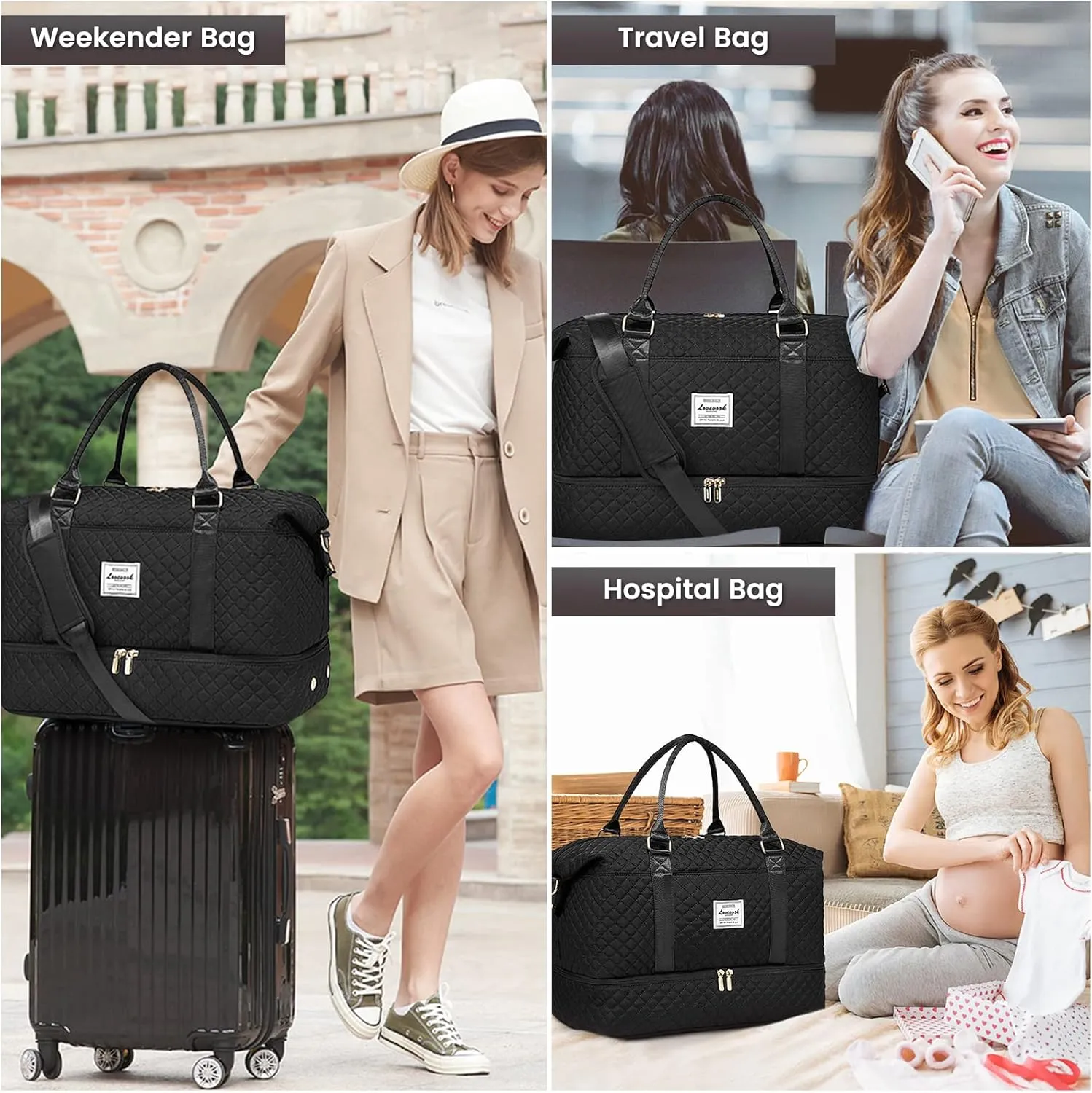 LOVEVOOK Travel Duffle Bag,Weekender Bags for Women with Shoe CompartmentCarry on Overnight Bag with Toiletry Bag,Gym Duffel Bag with Wet Pocket, Hospital Bags for Labor and Delivery
