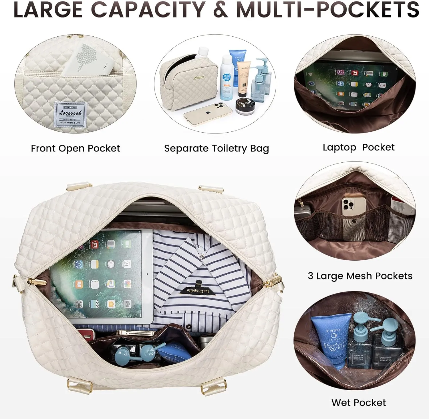 LOVEVOOK Travel Duffle Bag,Weekender Bags for Women with Shoe CompartmentCarry on Overnight Bag with Toiletry Bag,Gym Duffel Bag with Wet Pocket, Hospital Bags for Labor and Delivery
