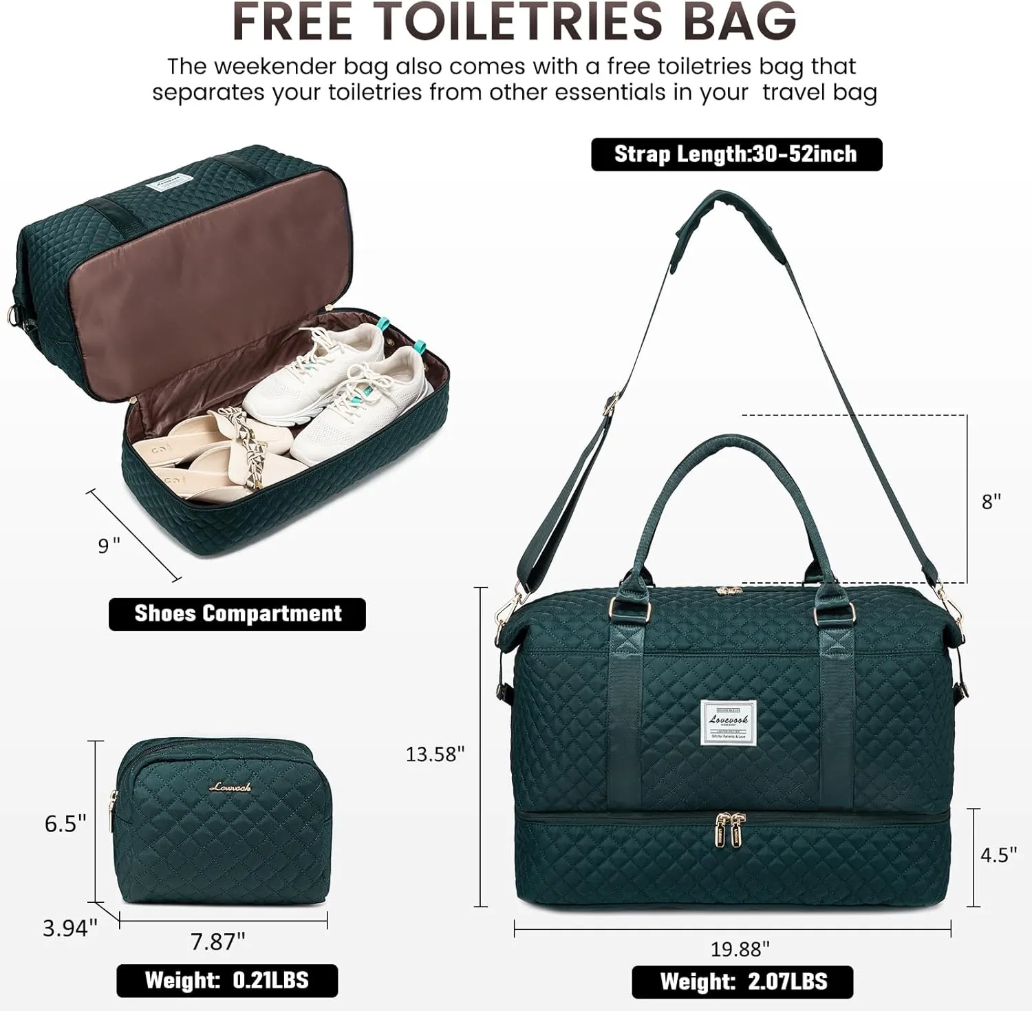 LOVEVOOK Travel Duffle Bag,Weekender Bags for Women with Shoe CompartmentCarry on Overnight Bag with Toiletry Bag,Gym Duffel Bag with Wet Pocket, Hospital Bags for Labor and Delivery