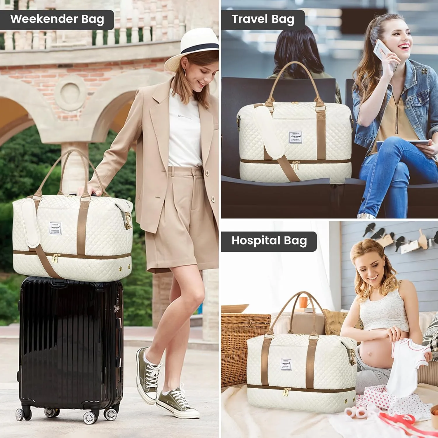 LOVEVOOK Travel Duffle Bag,Weekender Bags for Women with Shoe CompartmentCarry on Overnight Bag with Toiletry Bag,Gym Duffel Bag with Wet Pocket, Hospital Bags for Labor and Delivery