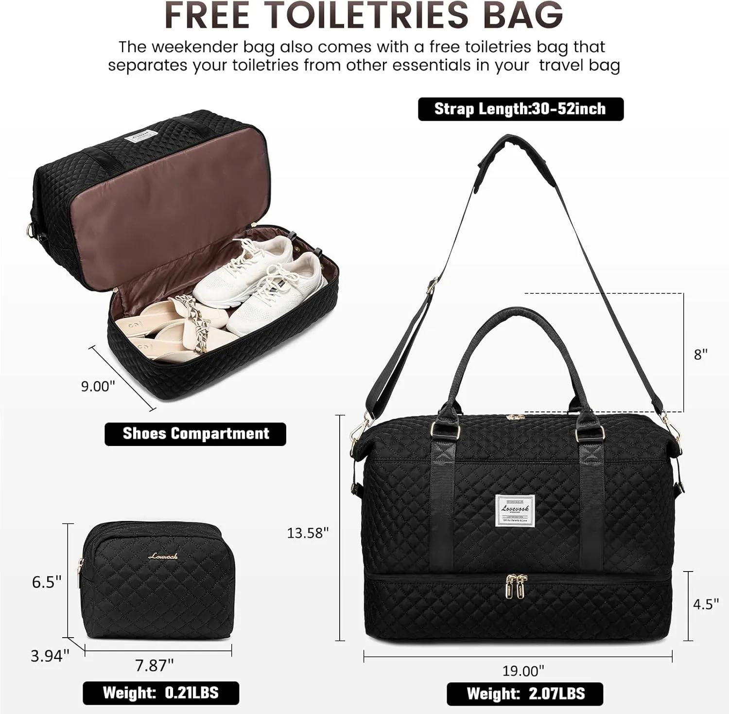 LOVEVOOK Travel Duffle Bag,Weekender Bags for Women with Shoe CompartmentCarry on Overnight Bag with Toiletry Bag,Gym Duffel Bag with Wet Pocket, Hospital Bags for Labor and Delivery