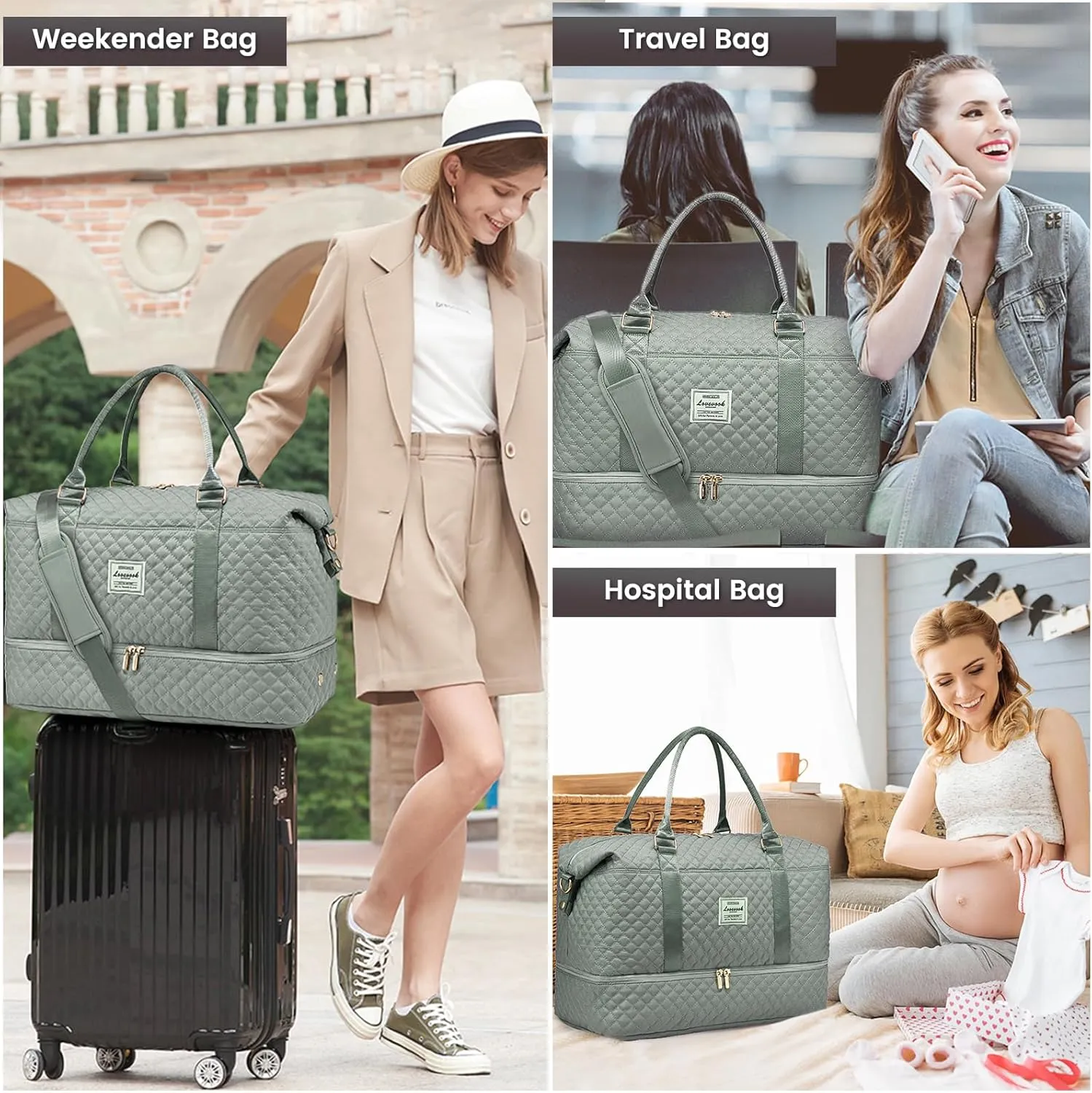LOVEVOOK Travel Duffle Bag,Weekender Bags for Women with Shoe CompartmentCarry on Overnight Bag with Toiletry Bag,Gym Duffel Bag with Wet Pocket, Hospital Bags for Labor and Delivery