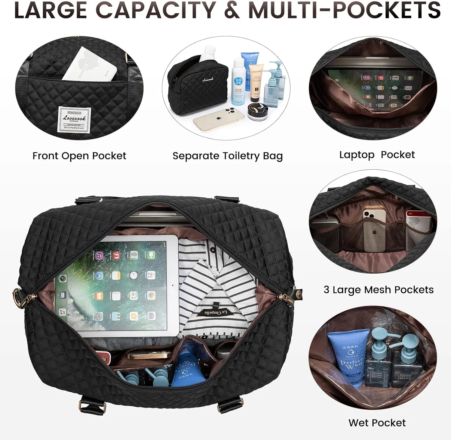 LOVEVOOK Travel Duffle Bag,Weekender Bags for Women with Shoe CompartmentCarry on Overnight Bag with Toiletry Bag,Gym Duffel Bag with Wet Pocket, Hospital Bags for Labor and Delivery