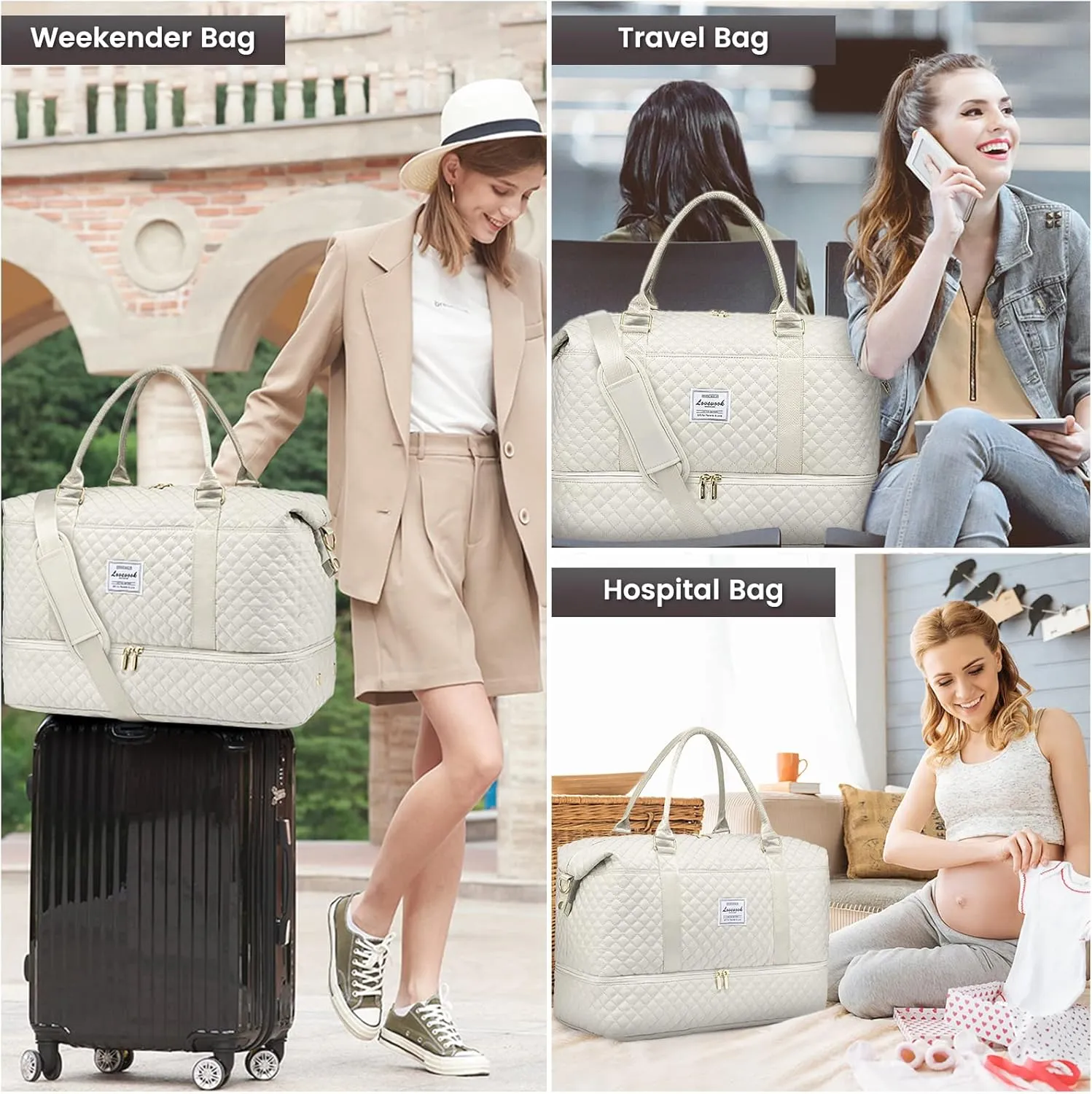LOVEVOOK Travel Duffle Bag,Weekender Bags for Women with Shoe CompartmentCarry on Overnight Bag with Toiletry Bag,Gym Duffel Bag with Wet Pocket, Hospital Bags for Labor and Delivery