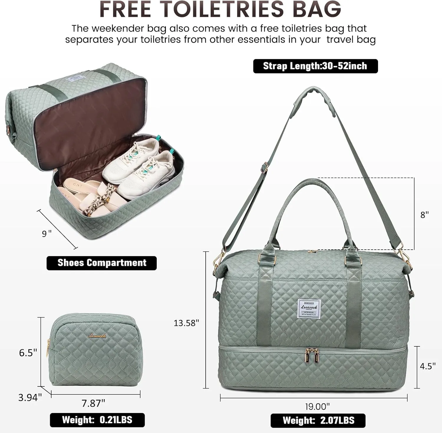 LOVEVOOK Travel Duffle Bag,Weekender Bags for Women with Shoe CompartmentCarry on Overnight Bag with Toiletry Bag,Gym Duffel Bag with Wet Pocket, Hospital Bags for Labor and Delivery