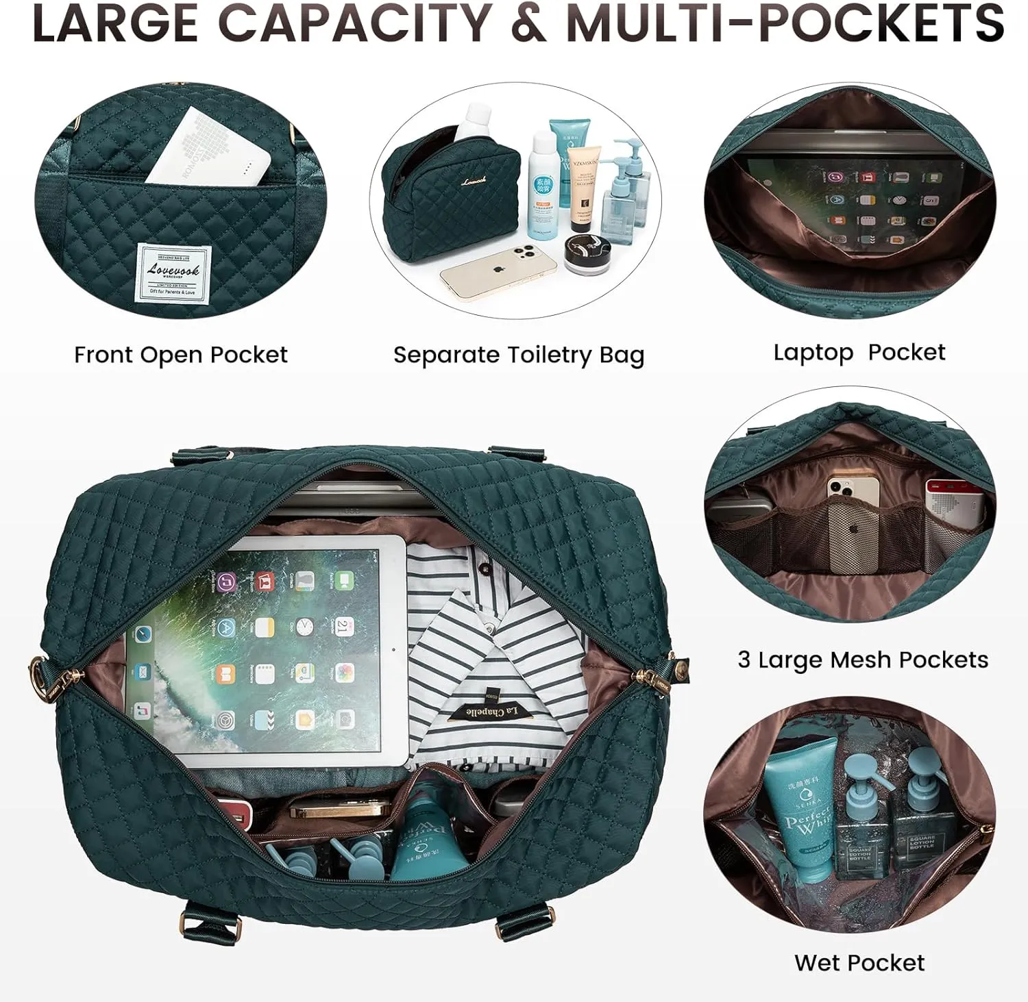 LOVEVOOK Travel Duffle Bag,Weekender Bags for Women with Shoe CompartmentCarry on Overnight Bag with Toiletry Bag,Gym Duffel Bag with Wet Pocket, Hospital Bags for Labor and Delivery