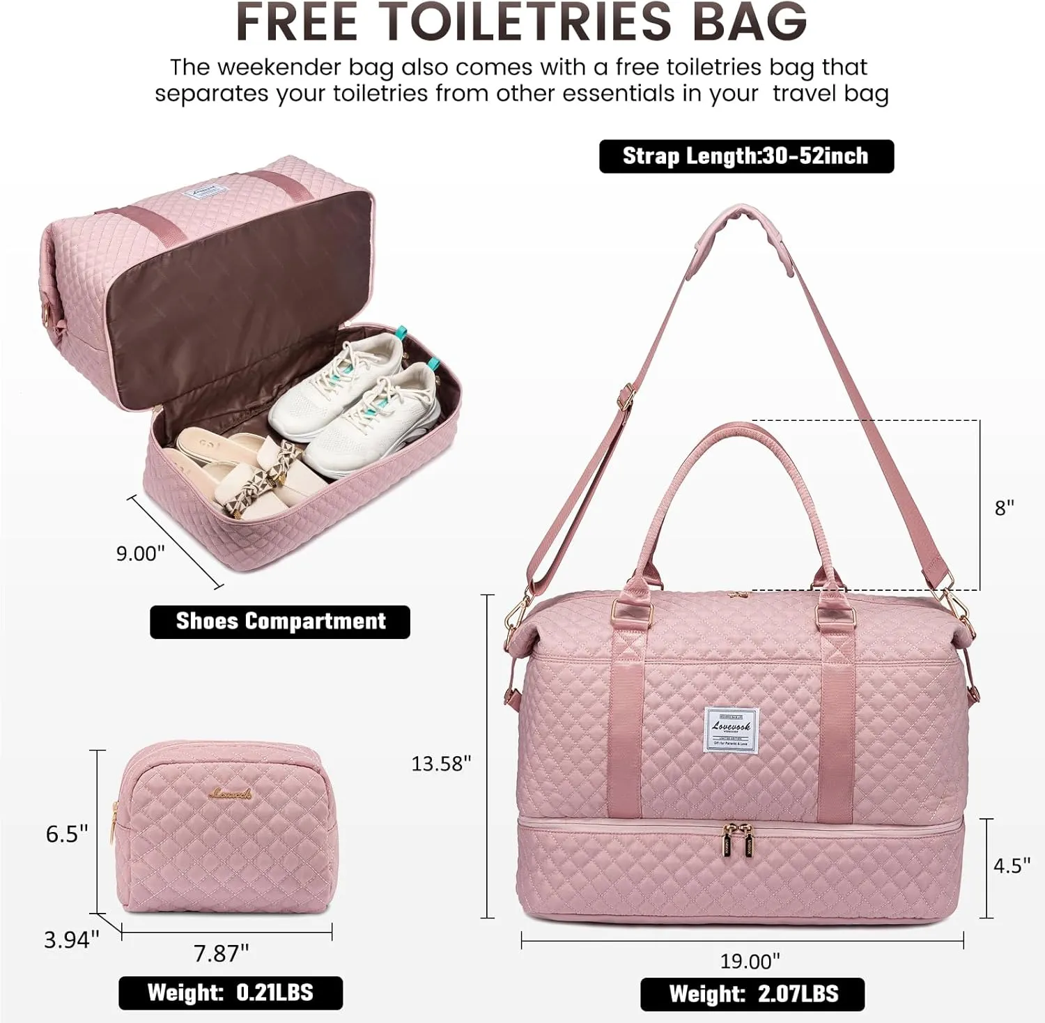 LOVEVOOK Travel Duffle Bag,Weekender Bags for Women with Shoe CompartmentCarry on Overnight Bag with Toiletry Bag,Gym Duffel Bag with Wet Pocket, Hospital Bags for Labor and Delivery
