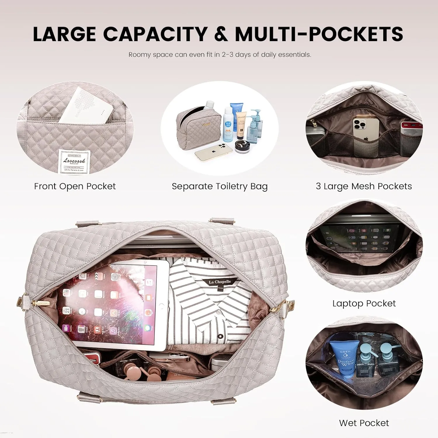 LOVEVOOK Travel Duffle Bag,Weekender Bags for Women with Shoe CompartmentCarry on Overnight Bag with Toiletry Bag,Gym Duffel Bag with Wet Pocket, Hospital Bags for Labor and Delivery
