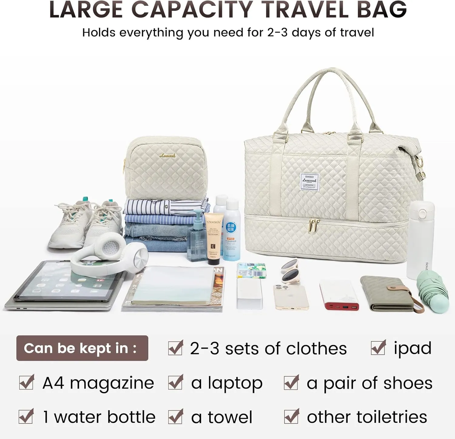 LOVEVOOK Travel Duffle Bag,Weekender Bags for Women with Shoe CompartmentCarry on Overnight Bag with Toiletry Bag,Gym Duffel Bag with Wet Pocket, Hospital Bags for Labor and Delivery