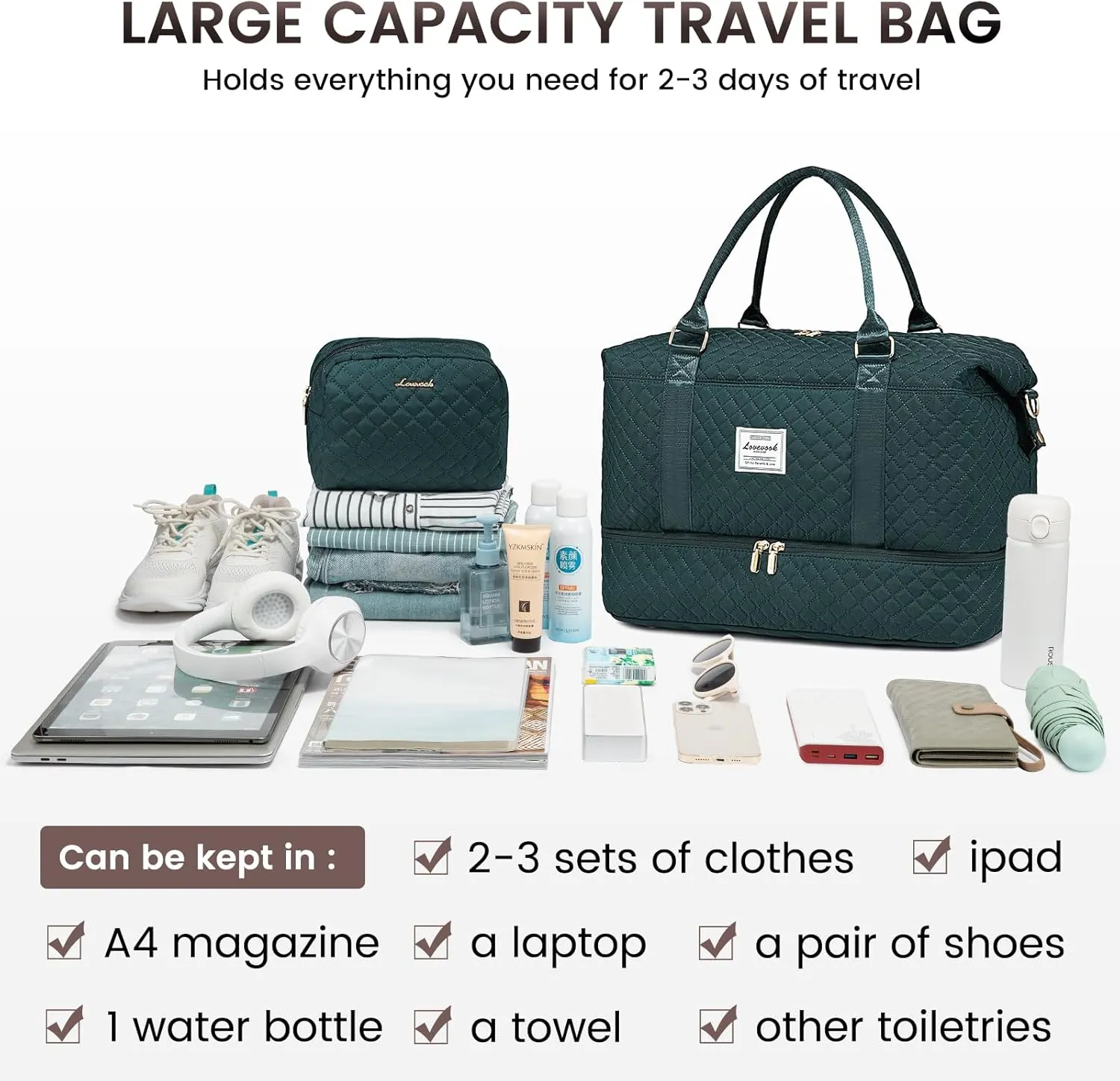 LOVEVOOK Travel Duffle Bag,Weekender Bags for Women with Shoe CompartmentCarry on Overnight Bag with Toiletry Bag,Gym Duffel Bag with Wet Pocket, Hospital Bags for Labor and Delivery