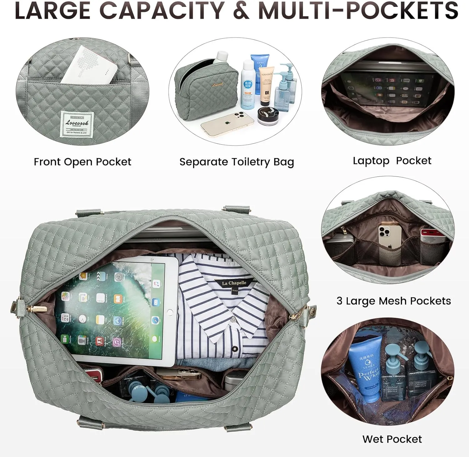 LOVEVOOK Travel Duffle Bag,Weekender Bags for Women with Shoe CompartmentCarry on Overnight Bag with Toiletry Bag,Gym Duffel Bag with Wet Pocket, Hospital Bags for Labor and Delivery