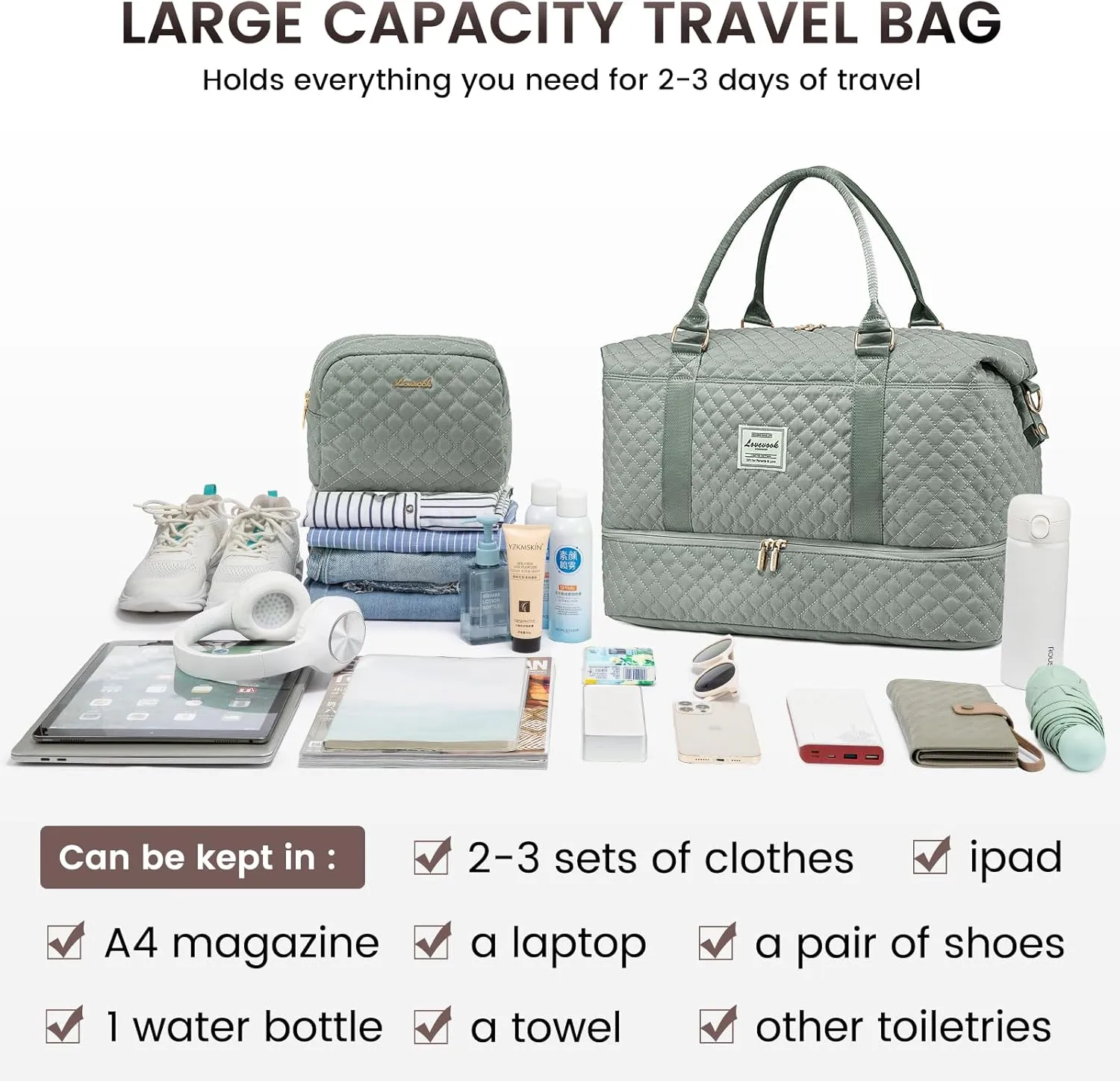 LOVEVOOK Travel Duffle Bag,Weekender Bags for Women with Shoe CompartmentCarry on Overnight Bag with Toiletry Bag,Gym Duffel Bag with Wet Pocket, Hospital Bags for Labor and Delivery