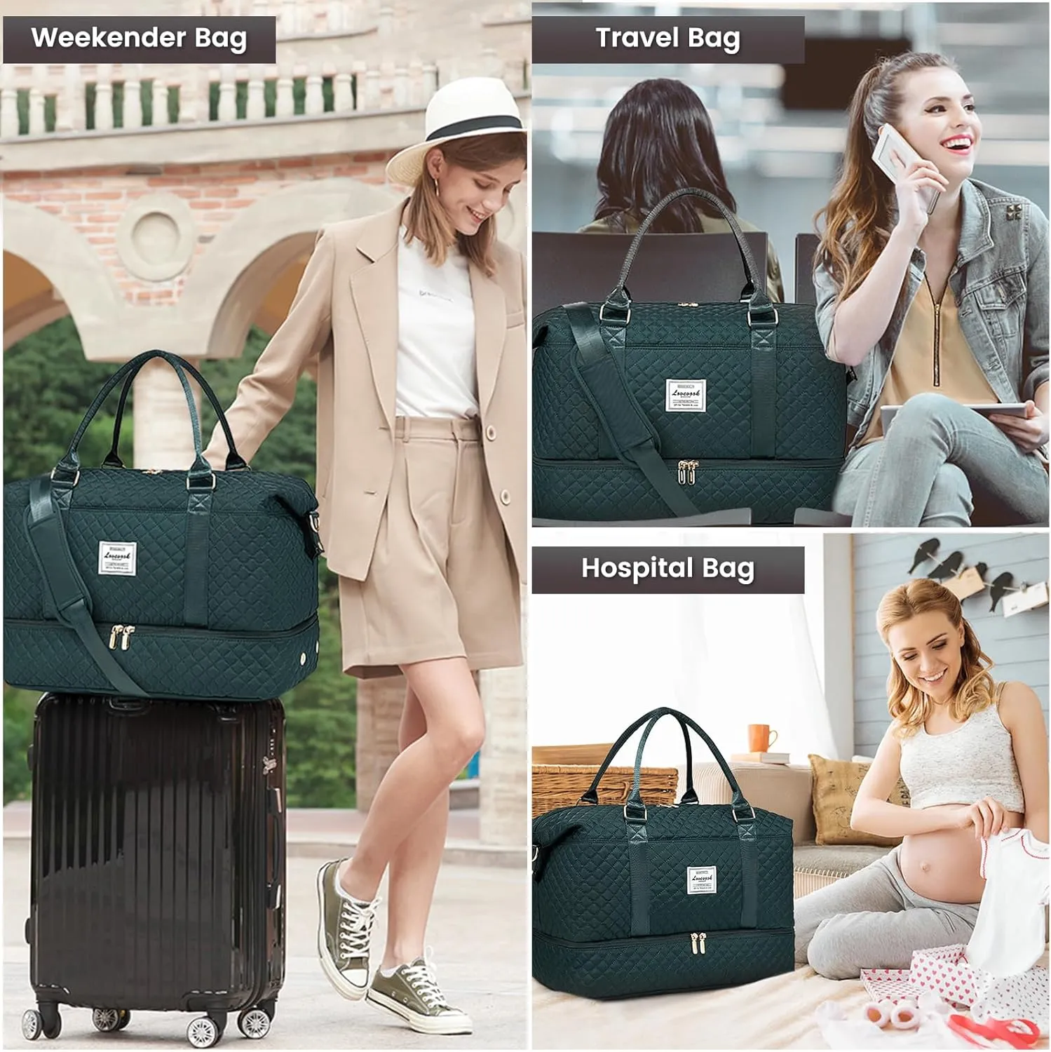 LOVEVOOK Travel Duffle Bag,Weekender Bags for Women with Shoe CompartmentCarry on Overnight Bag with Toiletry Bag,Gym Duffel Bag with Wet Pocket, Hospital Bags for Labor and Delivery