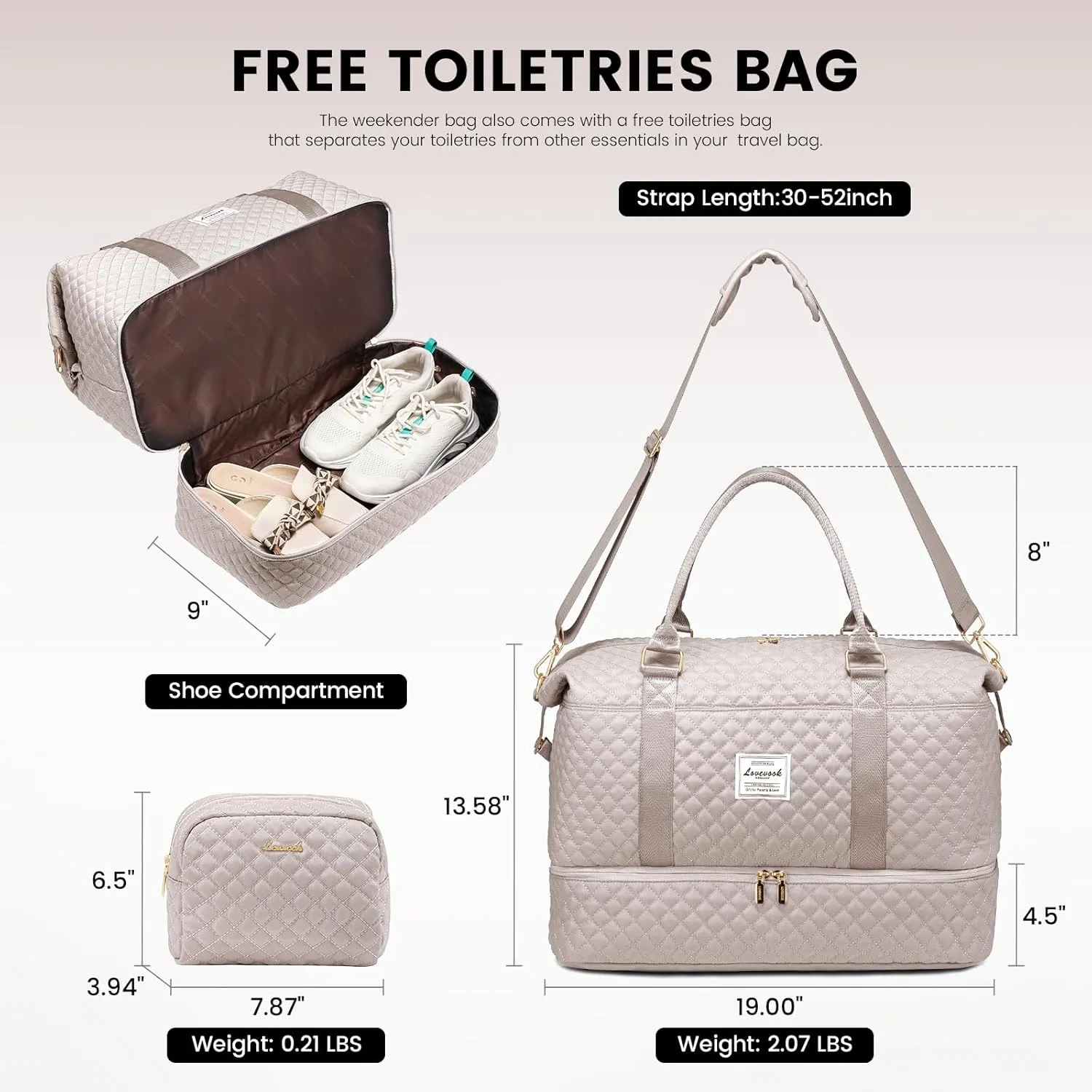LOVEVOOK Travel Duffle Bag,Weekender Bags for Women with Shoe CompartmentCarry on Overnight Bag with Toiletry Bag,Gym Duffel Bag with Wet Pocket, Hospital Bags for Labor and Delivery