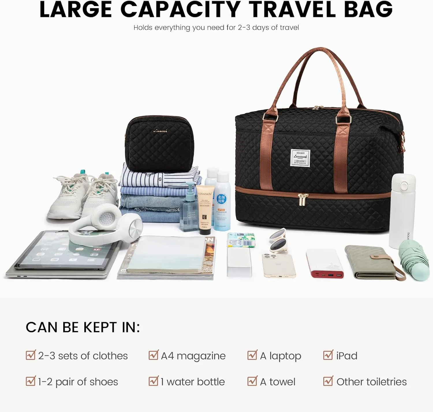 LOVEVOOK Travel Duffle Bag,Weekender Bags for Women with Shoe CompartmentCarry on Overnight Bag with Toiletry Bag,Gym Duffel Bag with Wet Pocket, Hospital Bags for Labor and Delivery