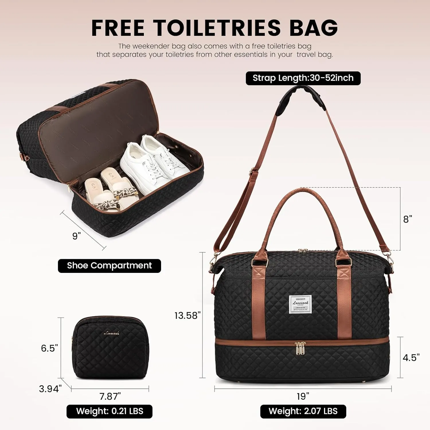 LOVEVOOK Travel Duffle Bag,Weekender Bags for Women with Shoe CompartmentCarry on Overnight Bag with Toiletry Bag,Gym Duffel Bag with Wet Pocket, Hospital Bags for Labor and Delivery