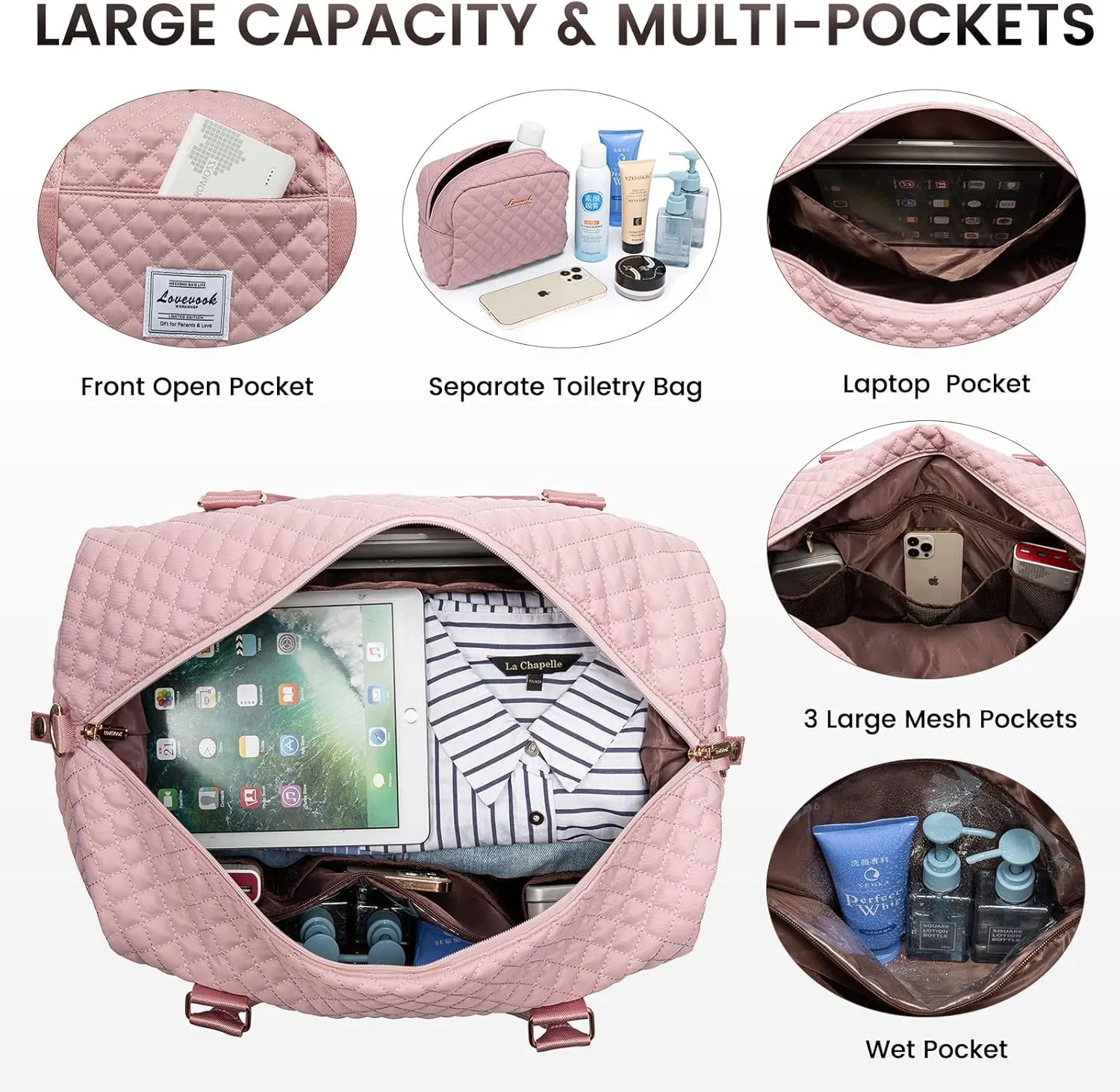 LOVEVOOK Travel Duffle Bag,Weekender Bags for Women with Shoe CompartmentCarry on Overnight Bag with Toiletry Bag,Gym Duffel Bag with Wet Pocket, Hospital Bags for Labor and Delivery