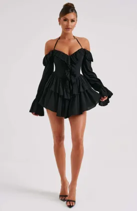 LYON OFF SHOULDER RUFFLE MINI DRESS - Black