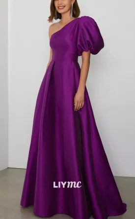 M1238 - One Shoulder A-Line Sleek Satin Pleated Mother of Bride Dress Cocktai Dress