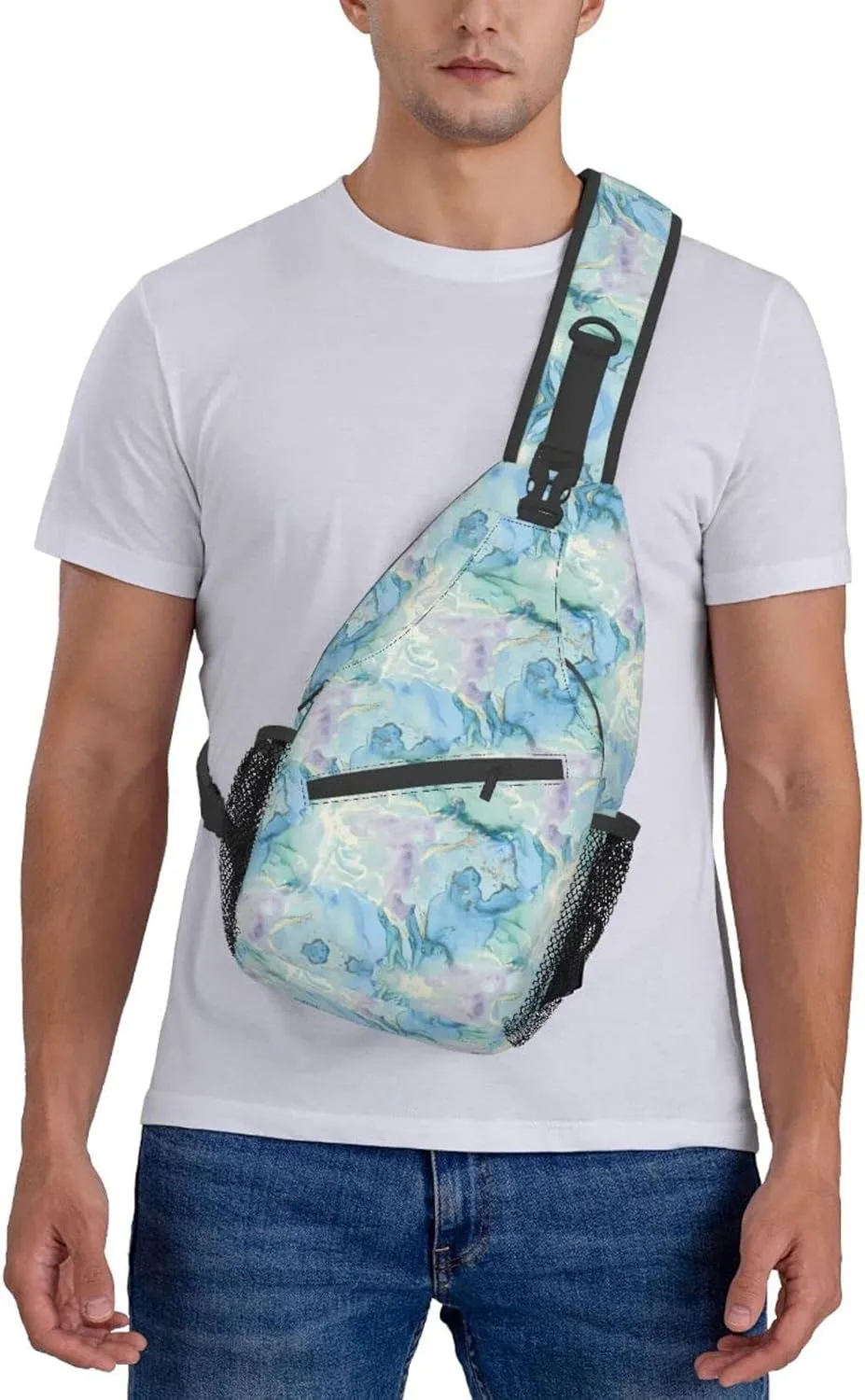 Marble Blue Sling Bag Crossbody Backpack Hiking Travel Daypack Chest Bag Lightweight Shoulder Bag For Women Men