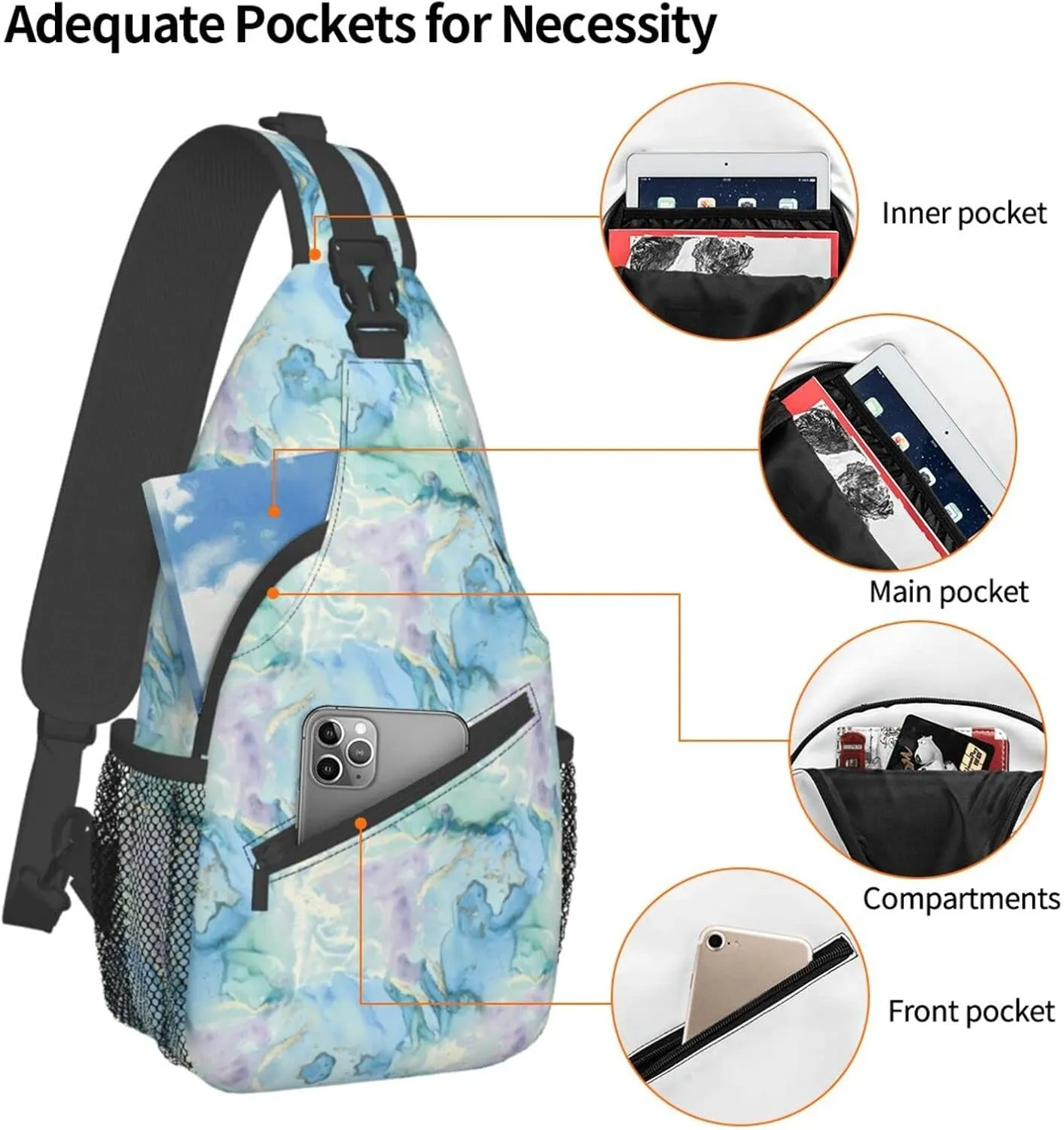 Marble Blue Sling Bag Crossbody Backpack Hiking Travel Daypack Chest Bag Lightweight Shoulder Bag For Women Men