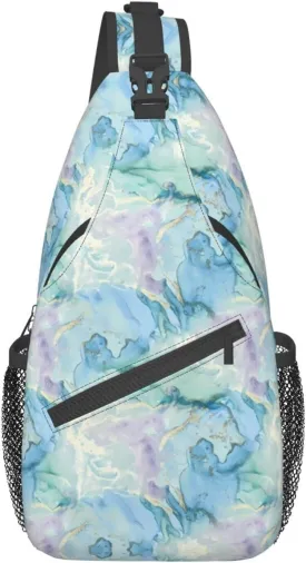 Marble Blue Sling Bag Crossbody Backpack Hiking Travel Daypack Chest Bag Lightweight Shoulder Bag For Women Men