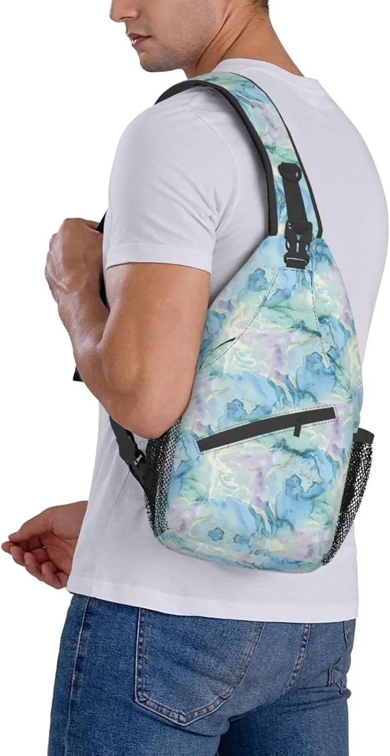 Marble Blue Sling Bag Crossbody Backpack Hiking Travel Daypack Chest Bag Lightweight Shoulder Bag For Women Men