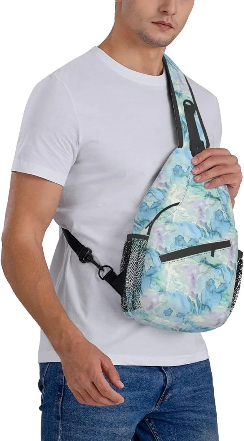 Marble Blue Sling Bag Crossbody Backpack Hiking Travel Daypack Chest Bag Lightweight Shoulder Bag For Women Men